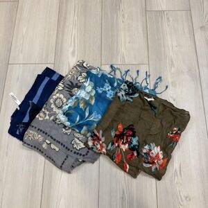 Lot Of 4 Talbots Oblong Scarfs Floral Fringe Details Colorful